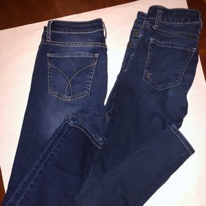 Kut & Calvin Klein dark wash denim. Skinny fit.
